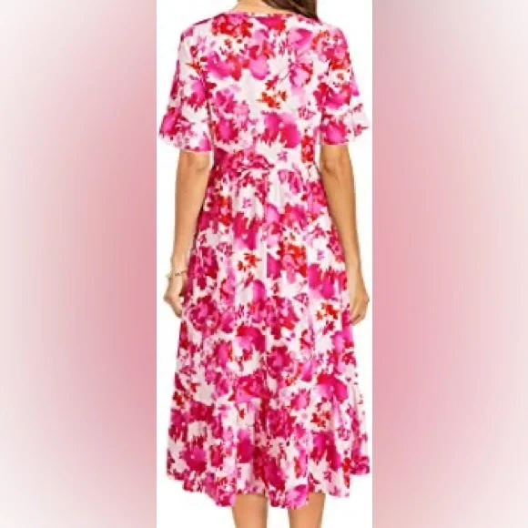 Ruffle sleeve floral midi / maxi dress floral summer sun dress - Picture 3 of 4